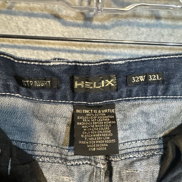 Helix Jeans‎ Mens 32x32 Blue Straight Embroidered Arrow Pockets 100% Cotton Y2K - Picture 4 of 12